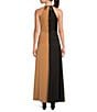 Alex Marie Savannah Satin Halter Neck A-Line Maxi Dress, Color:Black/Brown - Image 2