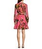 Color:Pink Tropical - Image 2 - Shannon Tropical Floral Printed Chiffon Long Balloon Sleeve V-Neck Bow Waist Detail Ruffle Hem A-Line Dress