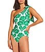 Alex Marie Signature Sculpt Nouveau Tropical One Shoulder One Piece Swimsuit, Color:Green - Image 1