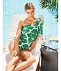 Alex Marie Signature Sculpt Nouveau Tropical One Shoulder One Piece Swimsuit, Color:Green - Image 4