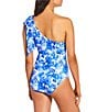 Alex Marie Signature Sculpt Romantic Rose Bow One Shoulder One Piece Swimsuit, Color:Blue - Image 2