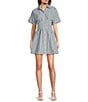 Alex Marie Sophia Stripe Button Down Collared Short Sleeve Dress, Color:Blue Stripe - Image 1