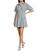 Alex Marie Sophia Stripe Button Down Collared Short Sleeve Dress, Color:Blue Stripe - Image 1