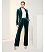 Alex Marie Stretch Velvet High Rise Flat Front Flare Long Length Coordinating Pant, Color:Emerald - Image 6