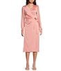 Alex Marie Tonya Long Sleeve Notch Collar V-Neck Midi Wrap Dress, Color:Pretty Pink - Image 1