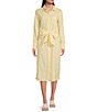 Color:Yellow/White - Image 1 - Vanessa Stripe Print Point Collar Long Sleeve Self-Tie Sash Button Front Midi Dress