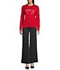 Alex Marie Wool Blend Knit Merry Script Crew Neck Long Sleeve Pullover Sweater, Color:Crimson - Image 3