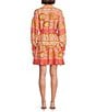 Alex Marie Wren Banded Collar Long Sleeve Tie Waist A-Line Button Front Dress, Color:Orange Multi - Image 2
