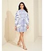 Color:Blue Scroll - Image 4 - Wren Blue Scroll Button Front A-Line Dress