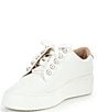 Color:White/Soft Gold - Image 4 - Wrenna Pearl Stud Embellished Leather Platform Sneakers