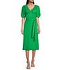 Color:Emerald - Image 1 - x Brrr° Everly V-Neck Puff Sleeve Midi Dress