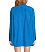 Color:Turquoise - Image 2 - x Brrr° Iris Cotton Poplin Moisture Wicking Point Collar Button Front Blouse