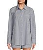 Color:Navy/White - Image 1 - x Brrr° Iris Pin Stripe Point Collar Coordinating Button Front Blouse