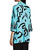 Ali Miles Ali Mile Doodle Line Print Linen Blend Point Collar 3/4 Sleeve Button Front Tunic, Color:Blue - Image 4