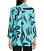 Ali Miles Ali Mile Doodle Line Print Linen Blend Point Collar 3/4 Sleeve Button Front Tunic, Color:Blue - Image 6
