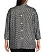 Ali Miles Ali Mile Plus Size Yarn-Dye Knit Abstract Print Point Collar 3/4 Cuff Sleeve Button Front Tunic, Color:Black/White - Image 2
