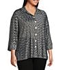 Ali Miles Ali Mile Plus Size Yarn-Dye Knit Abstract Print Point Collar 3/4 Cuff Sleeve Button Front Tunic, Color:Black/White - Image 3