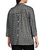 Ali Miles Ali Mile Plus Size Yarn-Dye Knit Abstract Print Point Collar 3/4 Cuff Sleeve Button Front Tunic, Color:Black/White - Image 4