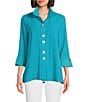 Color:Turquoise - Image 1 - Abstract Dot Print Woven Wire Collar 3/4 Sleeve Button-Front Tunic