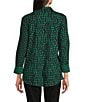 Ali Miles Abstract Dotted Mock Neck Elbow Sleeve Zip-Front Tunic, Color:Emerald - Image 2