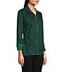 Ali Miles Abstract Dotted Mock Neck Elbow Sleeve Zip-Front Tunic, Color:Emerald - Image 3