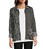 Ali Miles Abstract Dotted Mock Neck Elbow Sleeve Zip-Front Tunic, Color:Black/White Print - Image 1