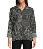 Ali Miles Abstract Dotted Mock Neck Elbow Sleeve Zip-Front Tunic, Color:Black/White Print - Image 2