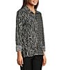 Ali Miles Abstract Dotted Mock Neck Elbow Sleeve Zip-Front Tunic, Color:Black/White Print - Image 4
