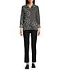 Ali Miles Abstract Dotted Mock Neck Elbow Sleeve Zip-Front Tunic, Color:Black/White Print - Image 7