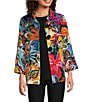 Ali Miles Abstract Floral Wire Collar 3/4 Sleeve Button Front Jacket, Color:Abstract Multi - Image 1
