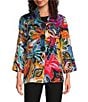 Ali Miles Abstract Floral Wire Collar 3/4 Sleeve Button Front Jacket, Color:Abstract Multi - Image 2