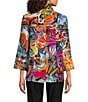 Ali Miles Abstract Floral Wire Collar 3/4 Sleeve Button Front Jacket, Color:Abstract Multi - Image 3