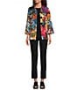 Ali Miles Abstract Floral Wire Collar 3/4 Sleeve Button Front Jacket, Color:Abstract Multi - Image 4