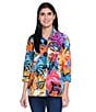 Ali Miles Abstract Floral Wire Collar 3/4 Sleeve Button Front Jacket, Color:Abstract Multi - Image 6