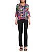 Ali Miles Abstract Multi Print Wire Collar 3/4 Sleeve Button-Front Jacket - Image 3