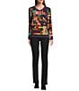 Ali Miles Abstract Multi Stroke Knit V-Neck Long Sleeve Popover Top, Color:Abstract Multi - Image 3