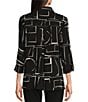 Color:Black/White - Image 2 - Abstract Print 3/4 Sleeve Collared Neck Uneven Hem Woven Tunic