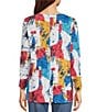 Color:Abstract Multi - Image 2 - Abstract Print Knit Round Neck 3/4 Sleeve Tunic