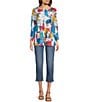 Color:Abstract Multi - Image 3 - Abstract Print Knit Round Neck 3/4 Sleeve Tunic