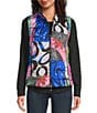 Ali Miles Abstract Print Reversible Mock Neck Sleeveless Zip Front Vest, Color:Multi - Image 1