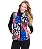Ali Miles Abstract Print Reversible Mock Neck Sleeveless Zip Front Vest, Color:Multi - Image 9