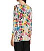 Ali Miles Abstract Print Straight Button Hem Round Neck 3/4 Sleeve Tunic, Color:Multi - Image 4