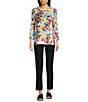 Ali Miles Abstract Print Straight Button Hem Round Neck 3/4 Sleeve Tunic, Color:Multi - Image 5