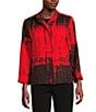 Ali Miles Abstract Print Soft Collar 3/4 Sleeve Zip-Up Jacket, Color:Bright Red - Image 2