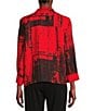 Ali Miles Abstract Print Soft Collar 3/4 Sleeve Zip-Up Jacket, Color:Bright Red - Image 3