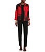 Ali Miles Abstract Print Soft Collar 3/4 Sleeve Zip-Up Jacket, Color:Bright Red - Image 4