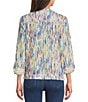 Ali Miles Abstract Print Split V-Neck 3/4 Roll-Tab Sleeve Tunic, Color:Multi - Image 2