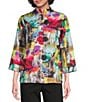 Ali Miles Abstract Print Stand Collar 3/4 Sleeve Button Front Jacket, Color:Multi - Image 1