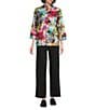 Ali Miles Abstract Print Stand Collar 3/4 Sleeve Button Front Jacket, Color:Multi - Image 3
