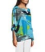 Color:Abstract Multi - Image 3 - Abstract Print Woven Crew Neck 3/4 Sleeve Hi-Low Hem Tunic